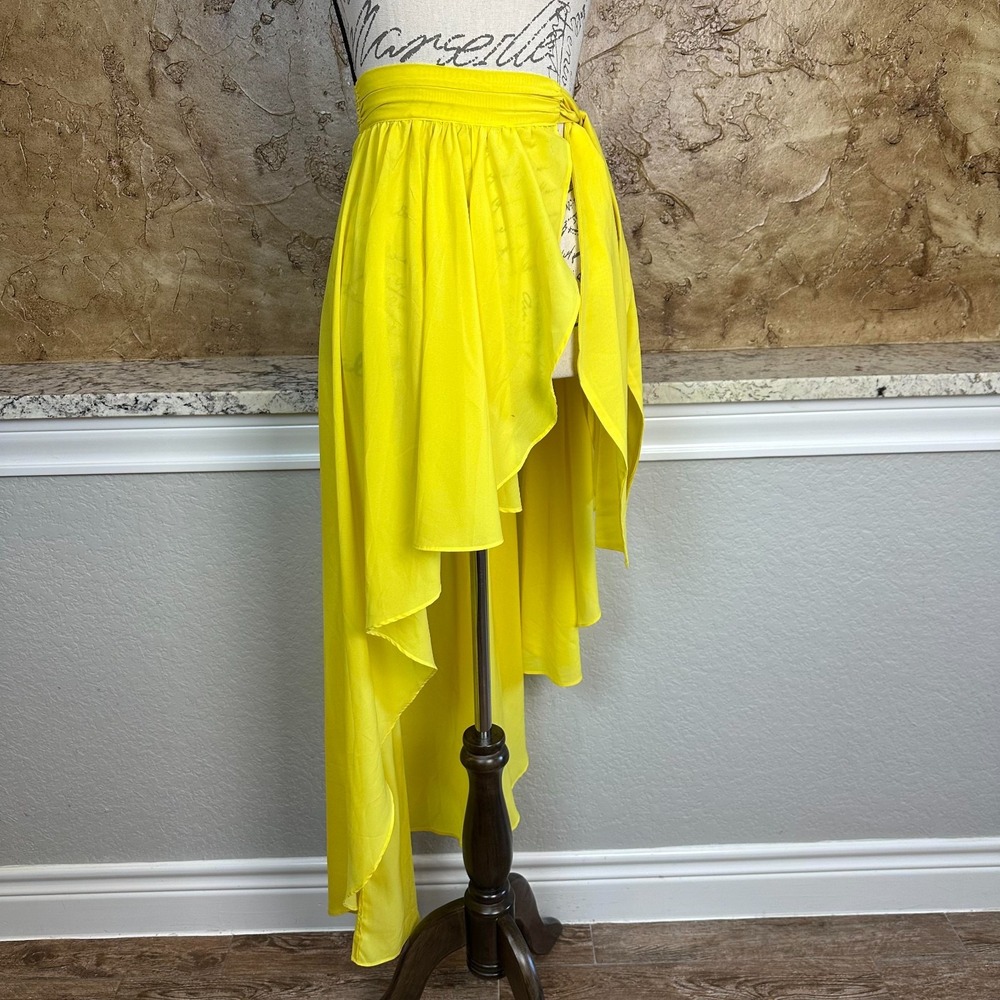 For Love & Lemons High Low‎ Wrap Skirt XS Swim Cover Up Asymmetrical Yellow Tie